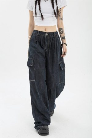 Quick Outfits, Modest Fashion Outfits Ideas Acubi Dark Wash Cargo Jeans