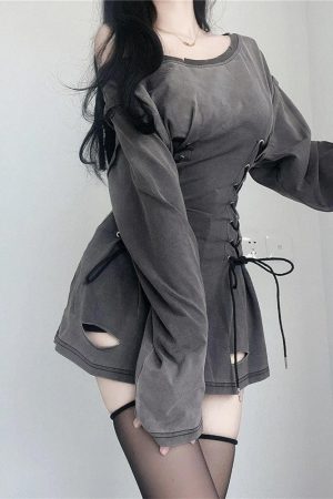 Quick Outfits, Modest Fashion Outfits Ideas Acubi Smoke Lace Up Mini Dress