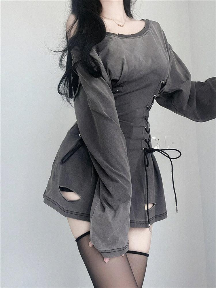 Quick Outfits, Modest Fashion Outfits Ideas Acubi Smoke Lace Up Mini Dress Quick Outfits, Modest Fashion Outfits Ideas Acubi Smoke Lace Up Mini Dress