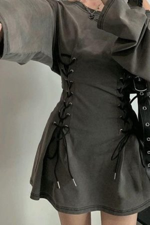 Quick Outfits, Modest Fashion Outfits Ideas Acubi Smoke Lace Up Mini Dress