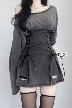 Quick Outfits, Modest Fashion Outfits Ideas Acubi Smoke Lace Up Mini Dress