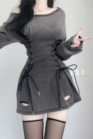 Quick Outfits, Modest Fashion Outfits Ideas Acubi Smoke Lace Up Mini Dress