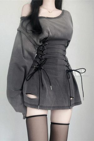 Quick Outfits, Modest Fashion Outfits Ideas Acubi Smoke Lace Up Mini Dress