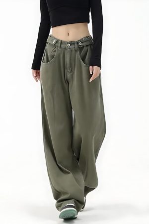 Quick Outfits, Modest Fashion Outfits Ideas Adjustable Waist Baggy Denim Jeans