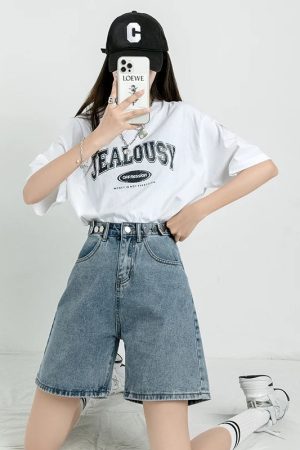 Quick Outfits, Modest Fashion Outfits Ideas Adjustable Waist Denim Shorts