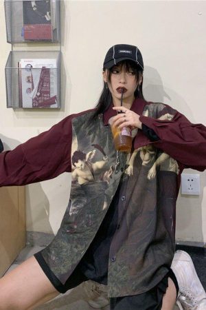 Quick Outfits, Modest Fashion Outfits Ideas Angel Print Long Sleeve Shirt