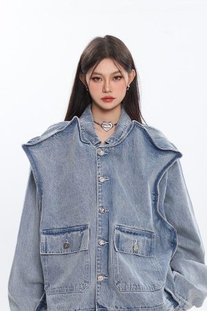 Quick Outfits, Modest Fashion Outfits Ideas Asymmetric Design Denim Jacket