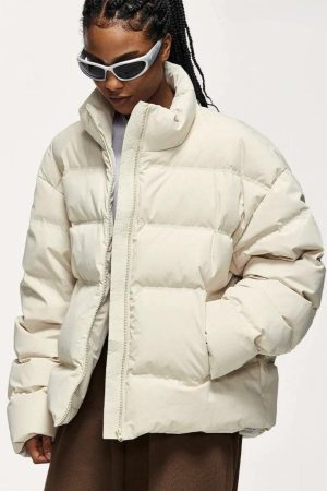 Quick Outfits, Modest Fashion Outfits Ideas Asymmetric Hem Zip-Up Puffer Jacket