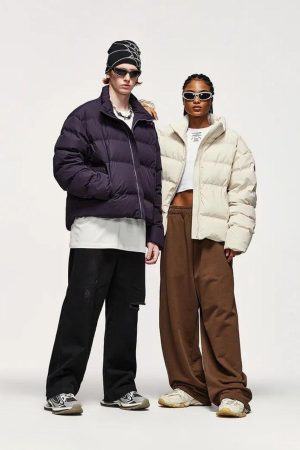 Quick Outfits, Modest Fashion Outfits Ideas Asymmetric Hem Zip-Up Puffer Jacket