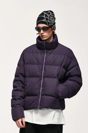 Quick Outfits, Modest Fashion Outfits Ideas Asymmetric Hem Zip-Up Puffer Jacket