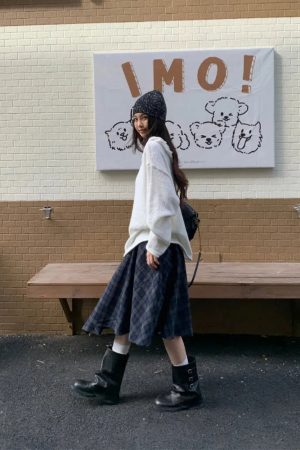 Quick Outfits, Modest Fashion Outfits Ideas Asymmetric Plaid Midi Skirt