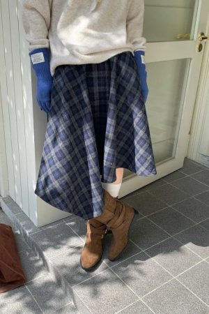 Quick Outfits, Modest Fashion Outfits Ideas Asymmetric Plaid Midi Skirt