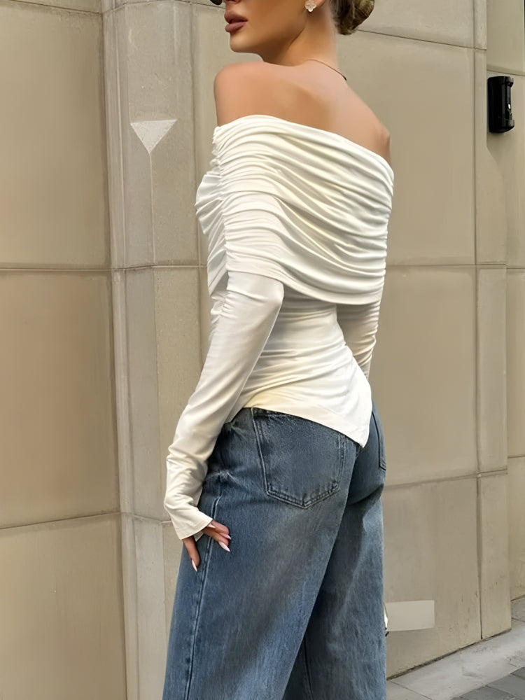 Quick Outfits, Modest Fashion Outfits Ideas Asymmetric Ruched Off Shoulder Top Quick Outfits, Modest Fashion Outfits Ideas Asymmetric Ruched Off Shoulder Top