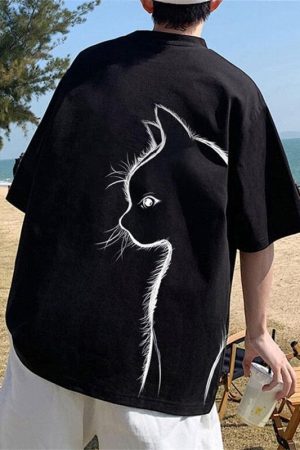 Quick Outfits, Modest Fashion Outfits Ideas Back Printed Cat Tee