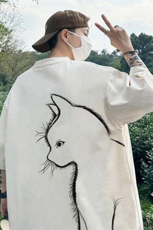 Quick Outfits, Modest Fashion Outfits Ideas Back Printed Cat Tee
