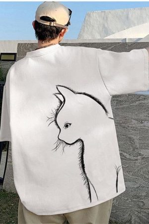 Quick Outfits, Modest Fashion Outfits Ideas Back Printed Cat Tee