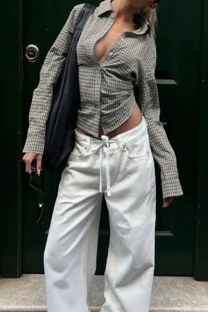 Quick Outfits, Modest Fashion Outfits Ideas Back Tie Plaid Shirt