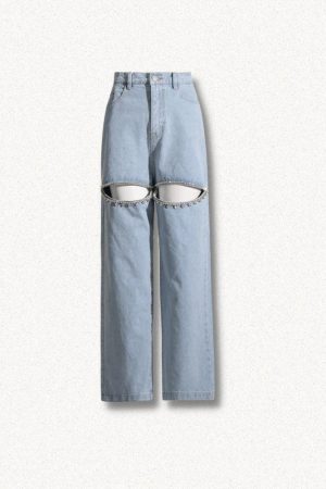 Quick Outfits, Modest Fashion Outfits Ideas Baddie Embellished Cut-Out Jeans