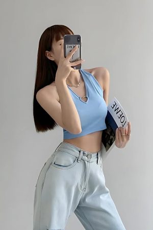 Quick Outfits, Modest Fashion Outfits Ideas Baddie Heart Ring Halter Top