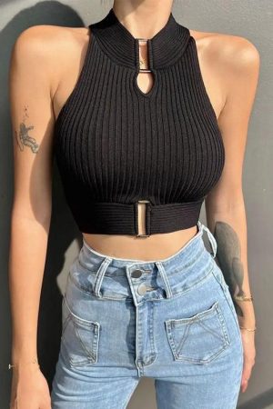 Quick Outfits, Modest Fashion Outfits Ideas Baddie High Neck Knitted Crop Top