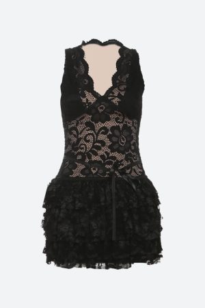 Quick Outfits, Modest Fashion Outfits Ideas Baddie Lace Ruffled Mini Dress
