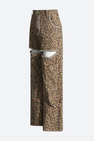 Quick Outfits, Modest Fashion Outfits Ideas Baddie Leopard Embellished Cut Out Pants