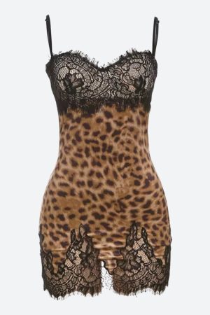 Quick Outfits, Modest Fashion Outfits Ideas Baddie Leopard Lace Mini Dress