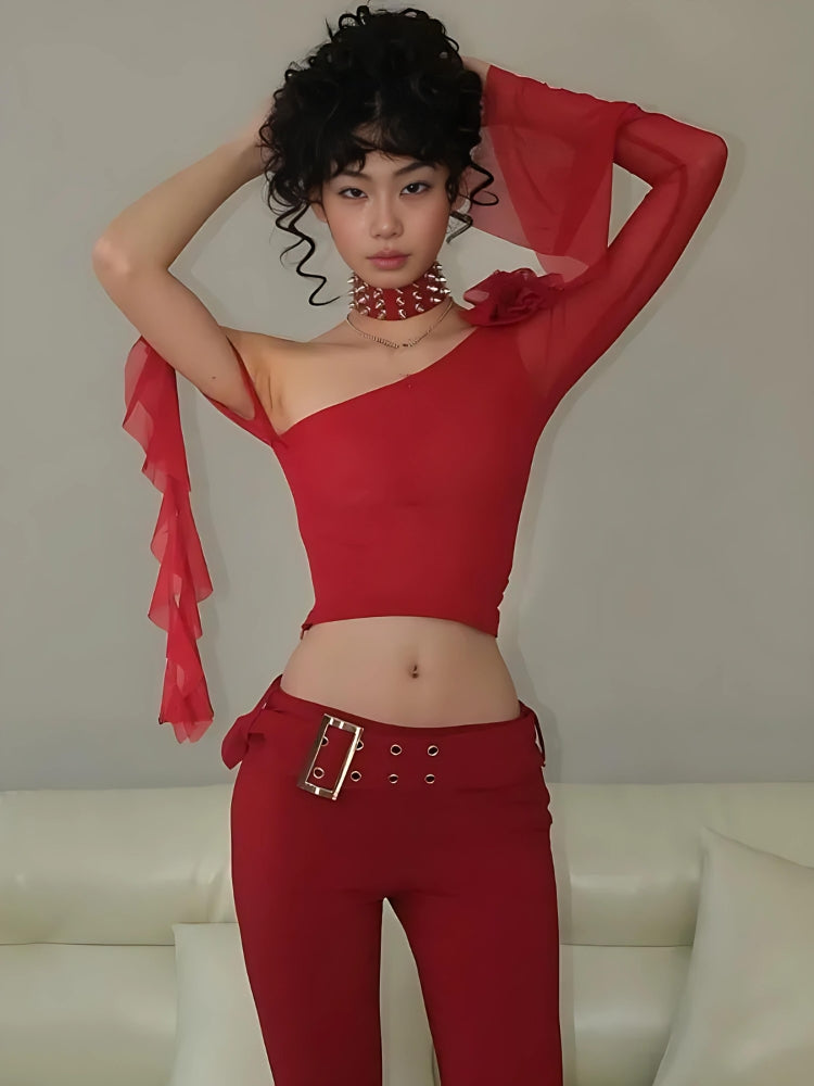 Quick Outfits, Modest Fashion Outfits Ideas Baddie Rose One Shoulder Mesh Top Quick Outfits, Modest Fashion Outfits Ideas Baddie Rose One Shoulder Mesh Top