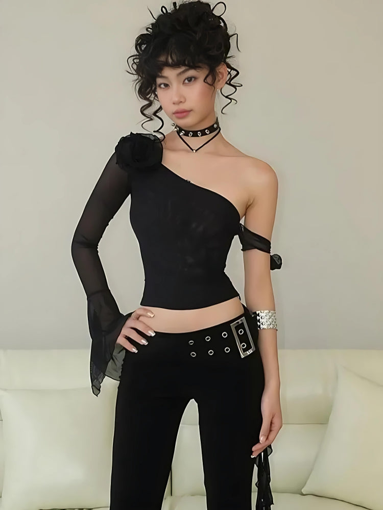 Quick Outfits, Modest Fashion Outfits Ideas Baddie Rose One Shoulder Mesh Top Quick Outfits, Modest Fashion Outfits Ideas Baddie Rose One Shoulder Mesh Top