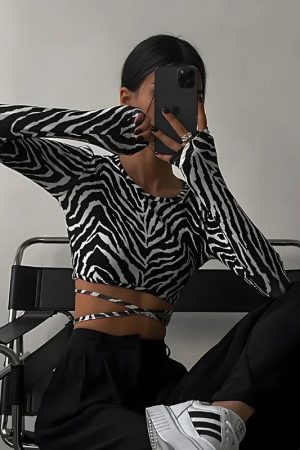 Quick Outfits, Modest Fashion Outfits Ideas Baddie Zebra Backless Crop Top