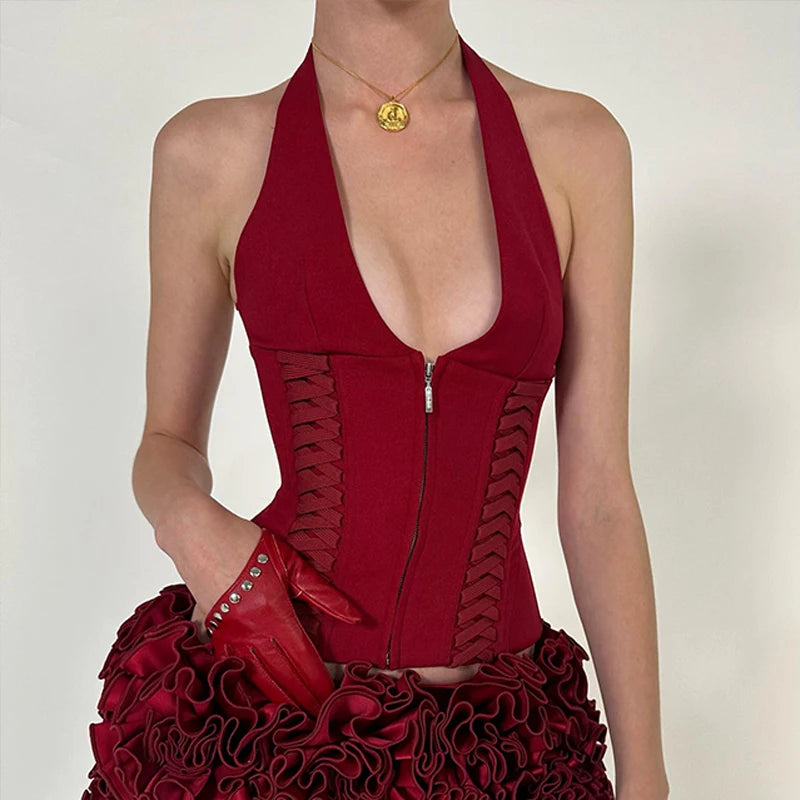 Quick Outfits, Modest Fashion Outfits Ideas Baddie Zip Up Halter Top Quick Outfits, Modest Fashion Outfits Ideas Baddie Zip Up Halter Top