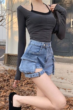 Quick Outfits, Modest Fashion Outfits Ideas Belt Detail Cargo Denim Shorts