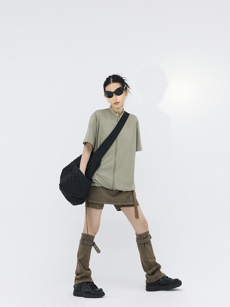 Quick Outfits, Modest Fashion Outfits Ideas Belt Detail Denim Mini Skort With Leg Warmer Quick Outfits, Modest Fashion Outfits Ideas Belt Detail Denim Mini Skort With Leg Warmer