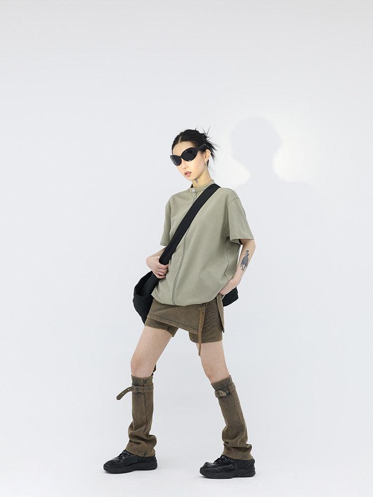 Quick Outfits, Modest Fashion Outfits Ideas Belt Detail Denim Mini Skort With Leg Warmer Quick Outfits, Modest Fashion Outfits Ideas Belt Detail Denim Mini Skort With Leg Warmer