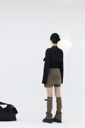 Quick Outfits, Modest Fashion Outfits Ideas Belt Detail Denim Mini Skort With Leg Warmer