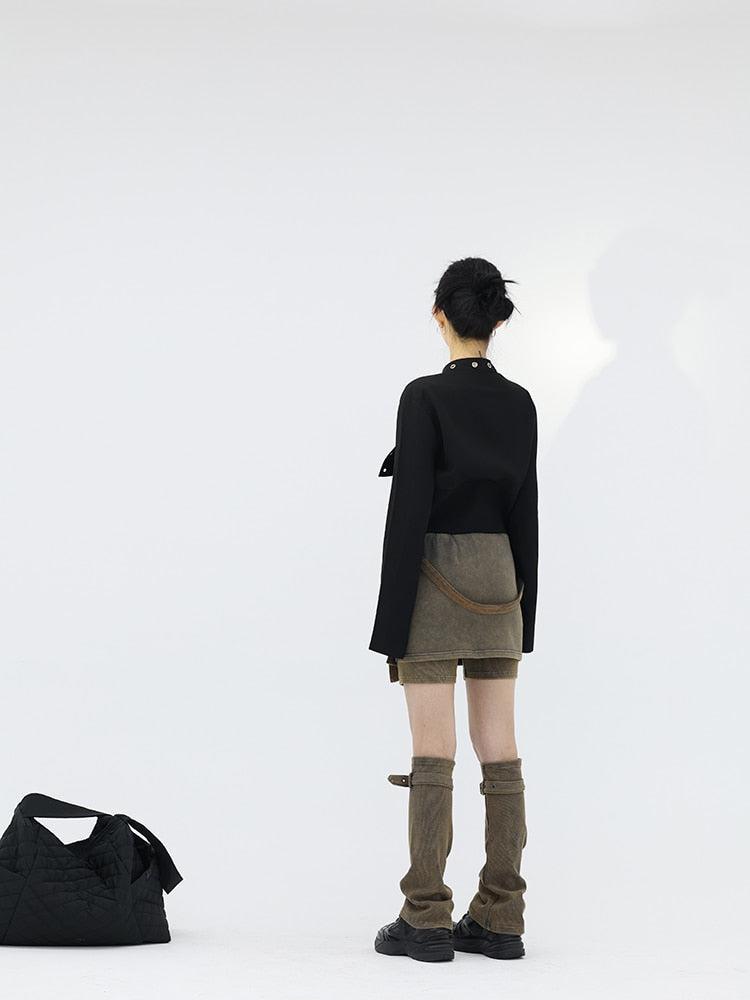 Quick Outfits, Modest Fashion Outfits Ideas Belt Detail Denim Mini Skort With Leg Warmer Quick Outfits, Modest Fashion Outfits Ideas Belt Detail Denim Mini Skort With Leg Warmer