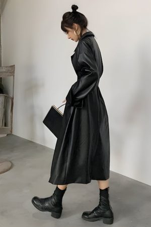 Quick Outfits, Modest Fashion Outfits Ideas Belted Faux Leather Coat