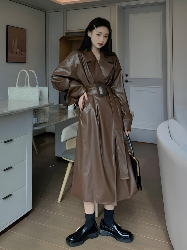 Quick Outfits, Modest Fashion Outfits Ideas Belted Faux Leather Coat Quick Outfits, Modest Fashion Outfits Ideas Belted Faux Leather Coat