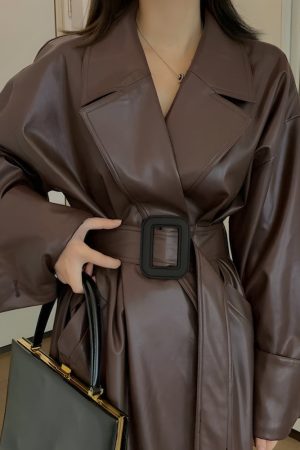 Quick Outfits, Modest Fashion Outfits Ideas Belted Faux Leather Coat