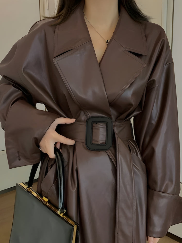 Quick Outfits, Modest Fashion Outfits Ideas Belted Faux Leather Coat Quick Outfits, Modest Fashion Outfits Ideas Belted Faux Leather Coat