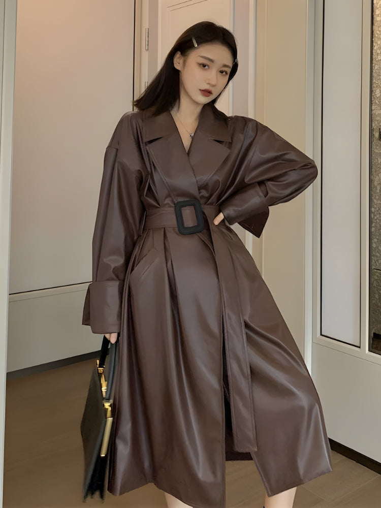 Quick Outfits, Modest Fashion Outfits Ideas Belted Faux Leather Coat Quick Outfits, Modest Fashion Outfits Ideas Belted Faux Leather Coat
