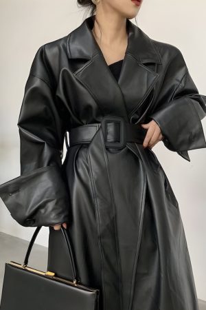 Quick Outfits, Modest Fashion Outfits Ideas Belted Faux Leather Coat