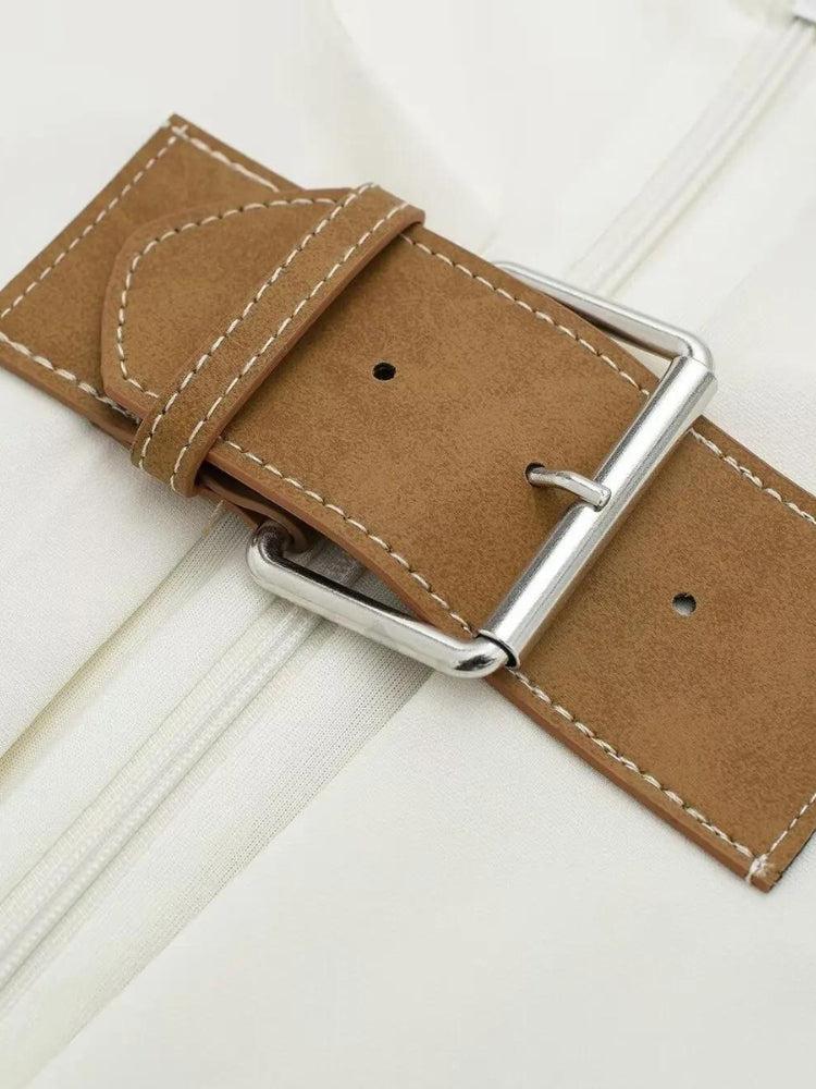 Quick Outfits, Modest Fashion Outfits Ideas Belted Plunge Neck Mini Dress Quick Outfits, Modest Fashion Outfits Ideas Belted Plunge Neck Mini Dress