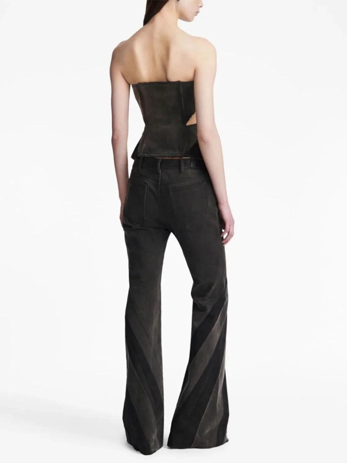 Quick Outfits, Modest Fashion Outfits Ideas Black Denim Tube Top & Patch Jeans Two Piece Set Quick Outfits, Modest Fashion Outfits Ideas Black Denim Tube Top & Patch Jeans Two Piece Set