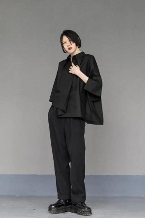 Quick Outfits, Modest Fashion Outfits Ideas Black Korean Asymmetric Shirt