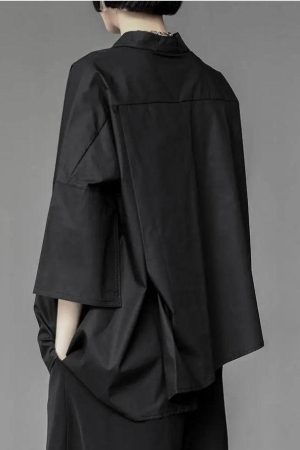 Quick Outfits, Modest Fashion Outfits Ideas Black Korean Asymmetric Shirt