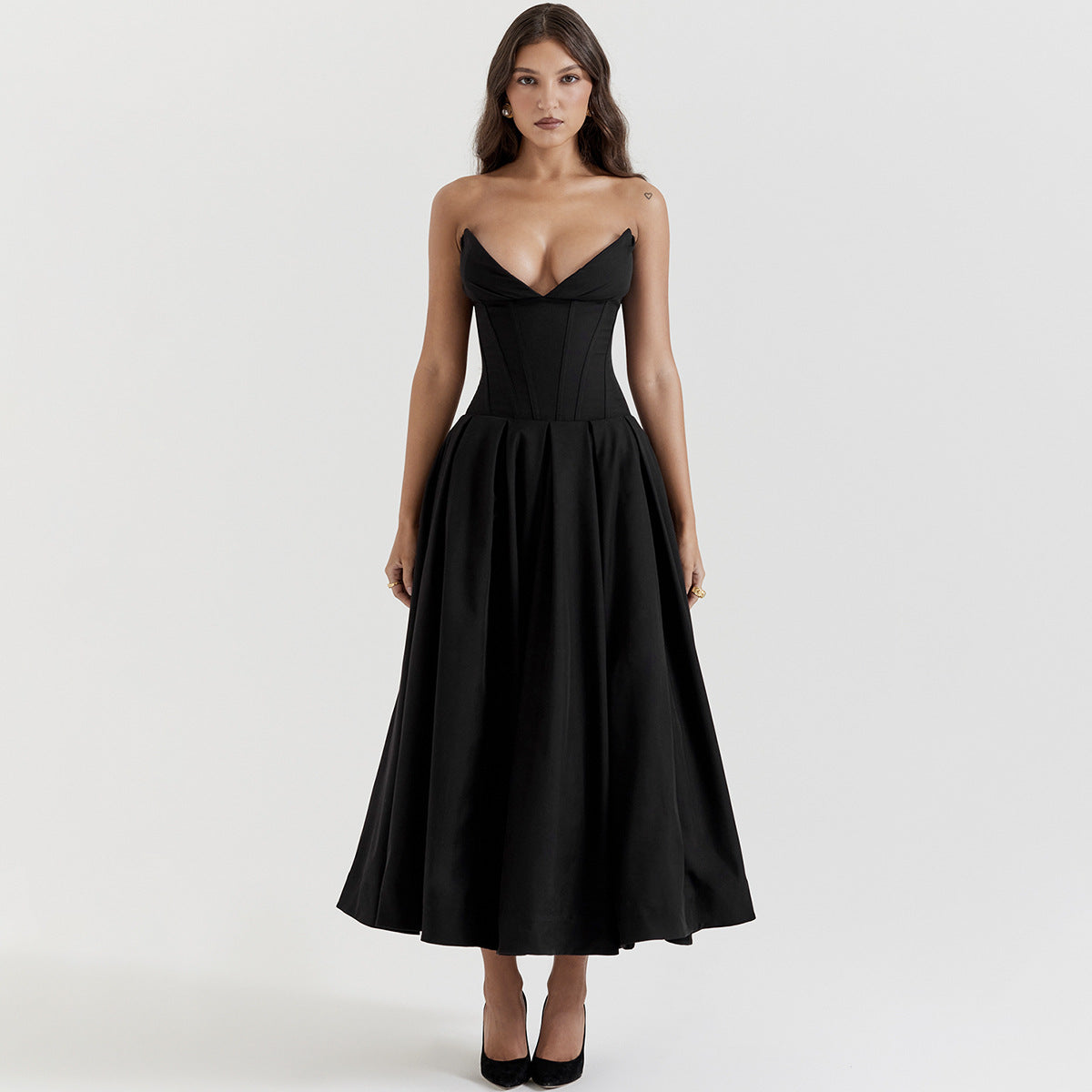 Quick Outfits, Modest Fashion Outfits Ideas Black Plunge Corset Midi Dress Quick Outfits, Modest Fashion Outfits Ideas Black Plunge Corset Midi Dress