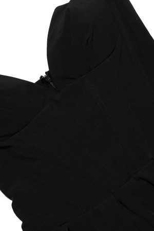 Quick Outfits, Modest Fashion Outfits Ideas Black Plunge Corset Midi Dress
