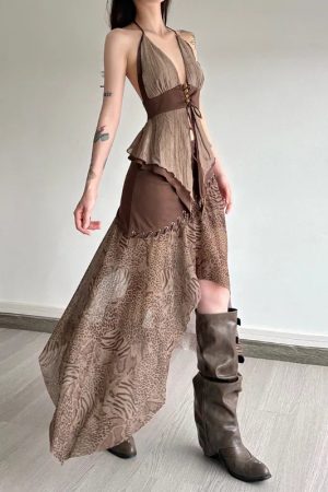 Quick Outfits, Modest Fashion Outfits Ideas Boho Asymmetric Top & Leopard Midi Skirt Two Piece Set