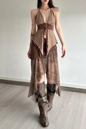 Quick Outfits, Modest Fashion Outfits Ideas Boho Asymmetric Top & Leopard Midi Skirt Two Piece Set